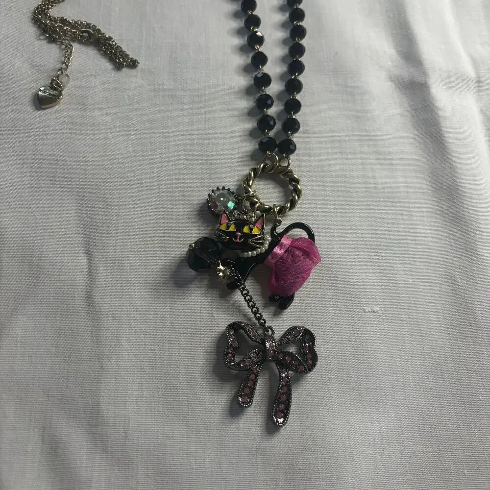 Betsey‎ Johnson Kitty in a TuTu Lariat Necklace RARE Embellished Sparkly Glam
